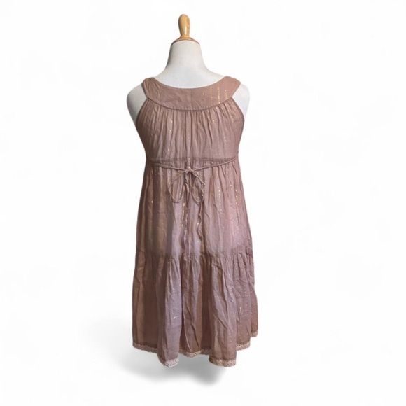 Free People Women's 10 Sheer Beaded Boho Summer Dress Lace Fairy Brown - Picture 2 of 7